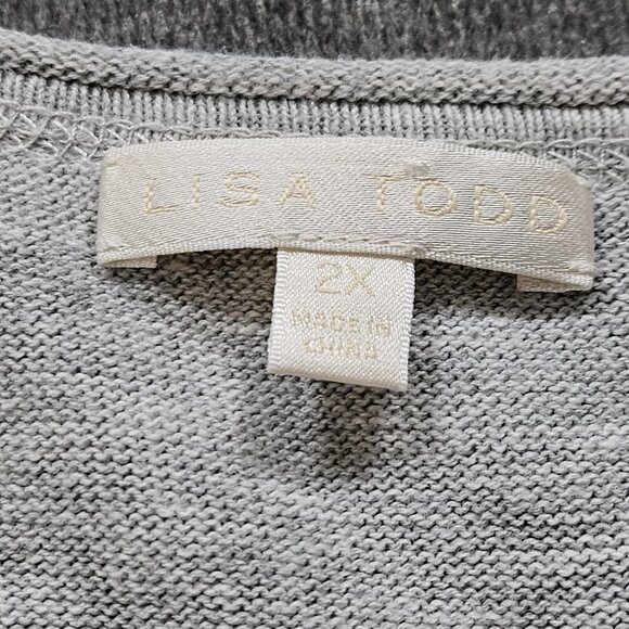 Lisa Todd Sweater Women 2X Gray Roll Neck Cuff Cotton Linen Blend Preppy Boho LS - Picture 3 of 16